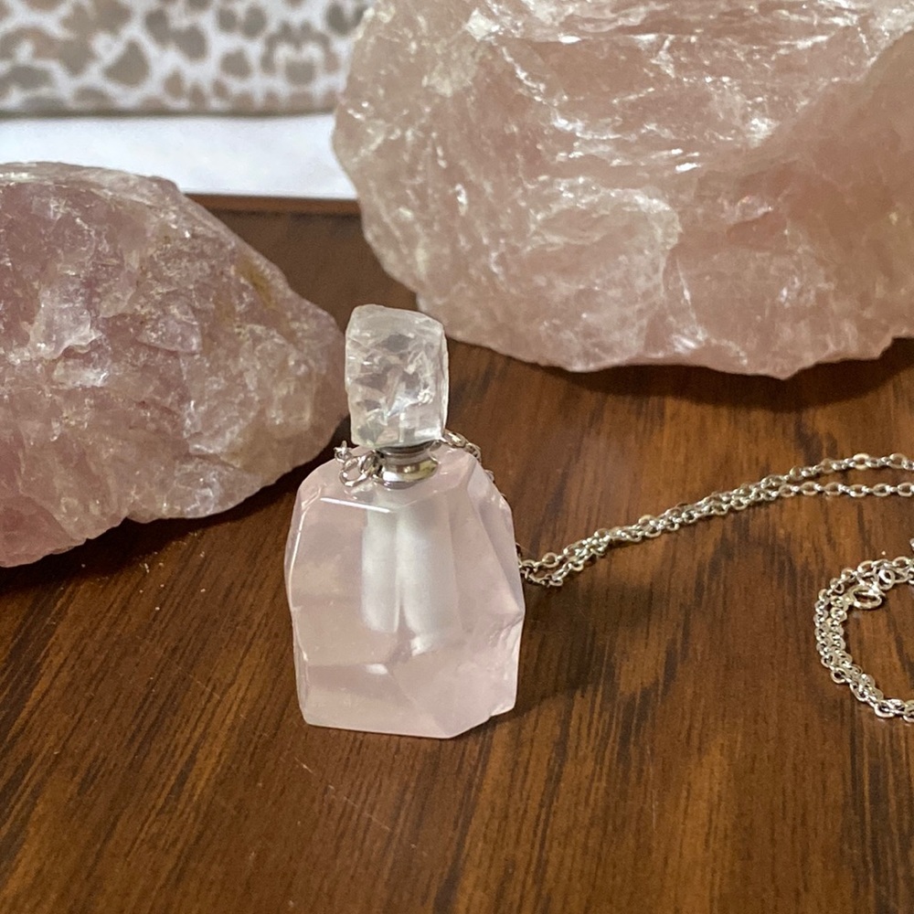 Rose Quartz Crystal Essential Oil Vial necklace